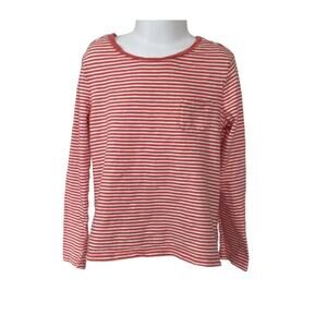 Girls S 6-7  GAP Kids Long Sleeve Coral Pink & White Stripe Hi-Low Pocket Tee
